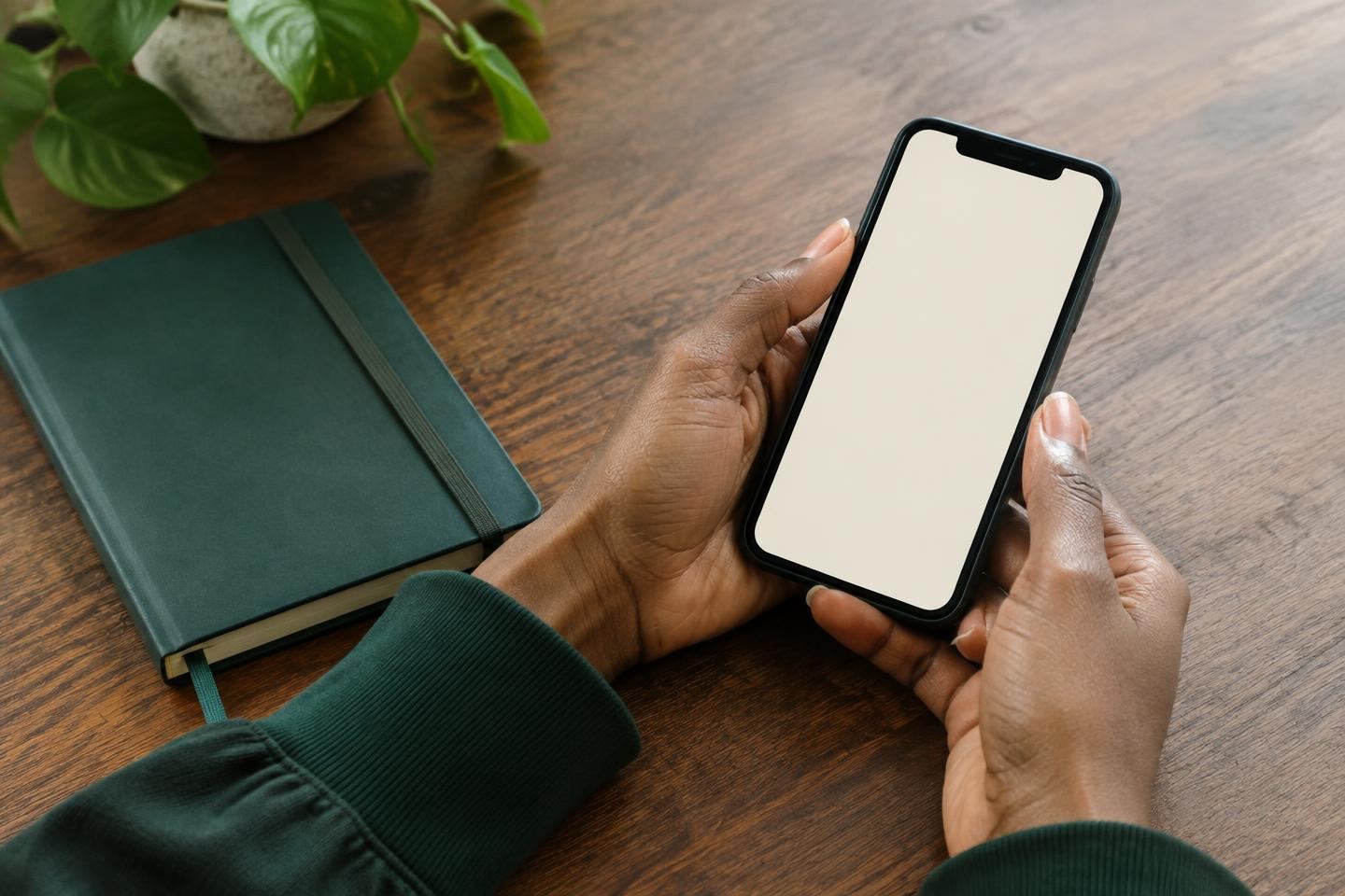 A phone held beside a closed notebook, a moment to consider digital privacy