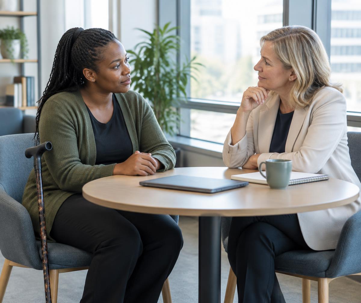 An employee and manager discussing a supportive return to work